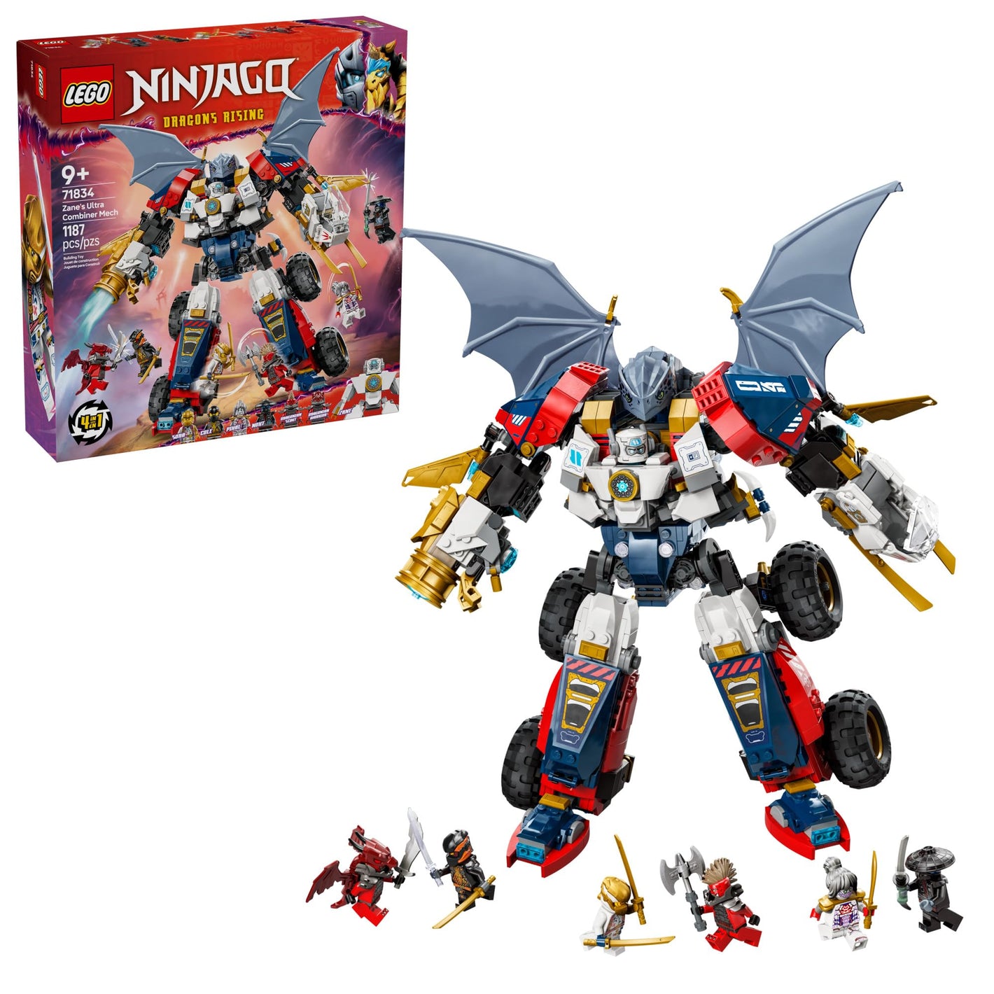 LEGO NINJAGO Zane's Ultra Combiner Mech Ninja Toy - Pretend Play 4-in-1 Building Toy Set for Kids, Boys and Girls, Ages 9+ - with 6 Minifigures - Gift Idea for Birthdays - 71834