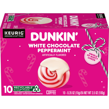 Dunkin' White Chocolate Peppermint Artificially Flavored Coffee, Keurig K-Cup Pods, 10 Count Box