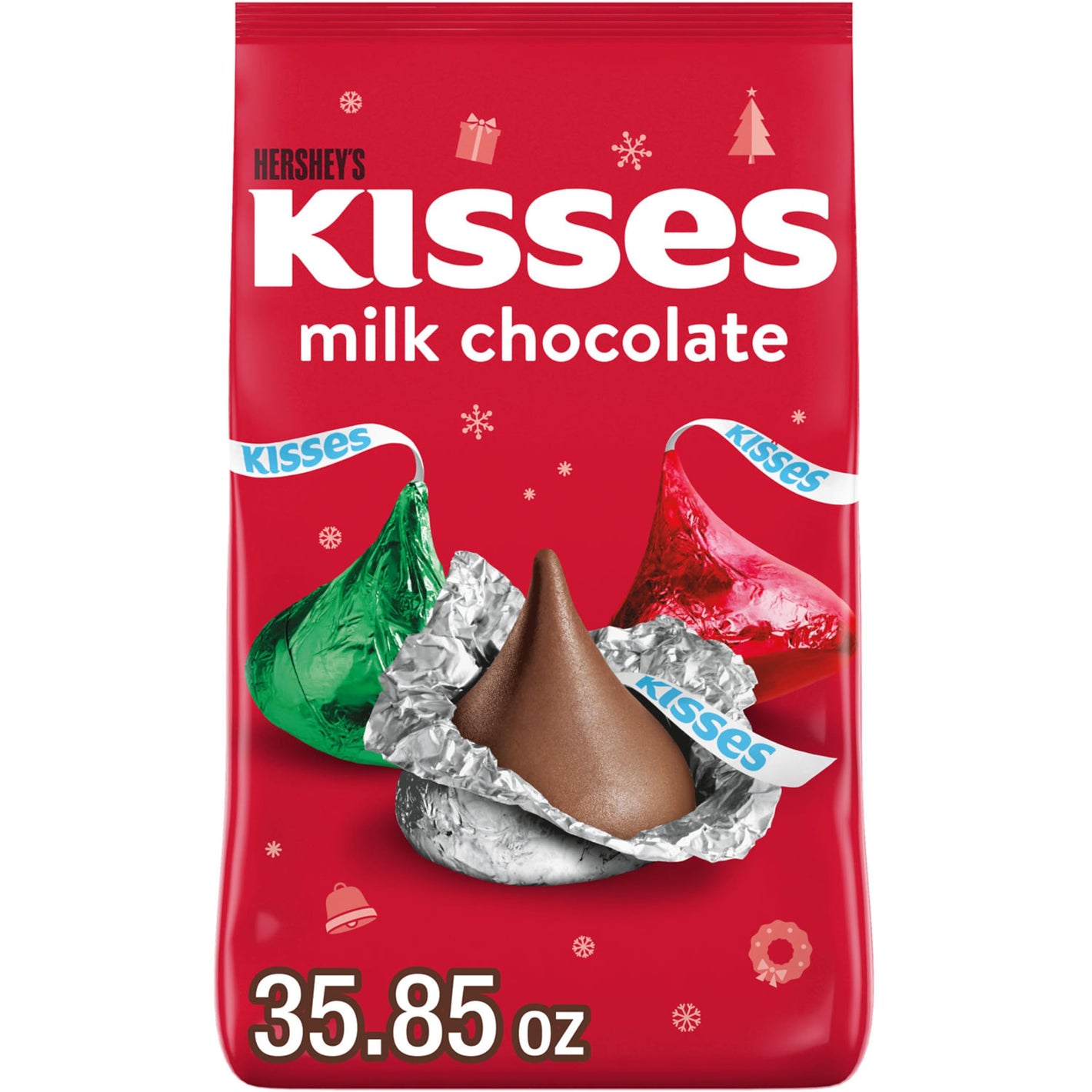 HERSHEY'S KISSES Milk Chocolate, Christmas Candy Bulk Bag, 35.85 oz