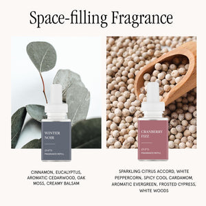 Pura - Smart Home Fragrance Device Starter Set - Pura 4 - Scent Diffuser for Home - Includes Fragrance Aroma Diffuser - Square Box, Winter Noir and Cranberry Fizz Scent Refills