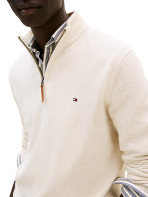 Tommy Hilfiger Mens Long Sleeve Cotton Quarter Zip Pullover Sweater, Snow White Heather, XX-Large US