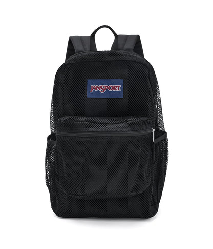 JanSport Eco Mesh Backpack, Red Tape, 17” x 12.5” x 6” - Large Semi-Transparent Bag for Adults with Laptop Sleeve, Padded Back Panel, Black