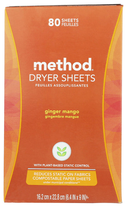 Method Dryer Sheets, Ginger Mango, 80 Sheets