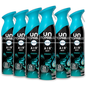 Febreze Air Mist Air Freshener Spray, Odor-Fighting Room Spray, Air Fresheners for Home and Bathroom and Kitchen, Aerosol Can, Unstopables Fresh Scent, 8.8oz (Pack of 6)