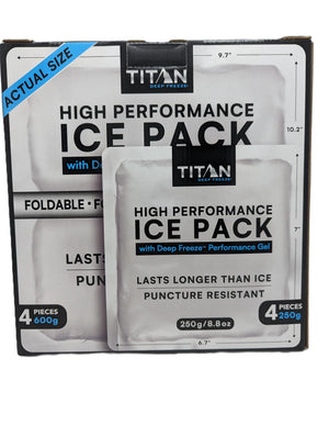 Titan Deep Freeze Combo Pack - High Performance Ice Packs for Long-Lasting Cooling, 4 x 600g & 4 x 250g, Silver