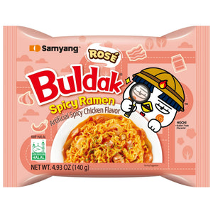 Samyang Rose Buldak Spicy Ramen Noodle, Artificial Spicy Chicken Flavor, 4.93oz x 5 Bags, Asin Noodles 24.65 oz (700g)