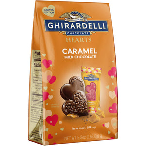 Ghirardelli Chocolate Company Milk Chocolate Caramel Duet Hearts, Heart Shaped Chocolates for Valentines, 6 Oz Bag
