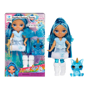 Rainbow High Littles Rainbow Fantasy Fairies + Pet – Sapphire, Blue 5.5" Posable Small Doll & Fantasy Dog Pet with Interchangeable Fairy Wings, Kids Gift 4+