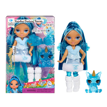 Rainbow High Littles Rainbow Fantasy Fairies + Pet – Sapphire, Blue 5.5" Posable Small Doll & Fantasy Dog Pet with Interchangeable Fairy Wings, Kids Gift 4+