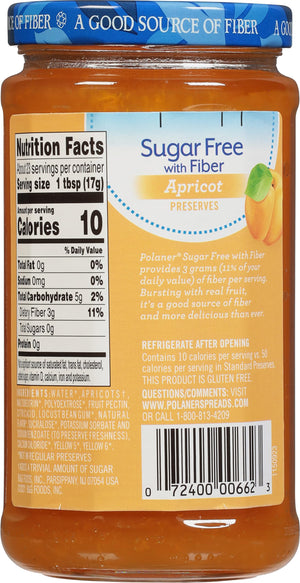 Polaner Sugar Free with Fiber, Apricot Jam, 13.5 Ounce