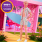 Barbie The Movie Ken Doll, Collectible Wearing Pastel Pink & Green Striped Beach Matching Set with Surfboard & White Sneakers