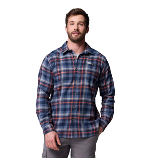 Columbia Mens Cornell Woods Flannel Long Sleeve Shirt, Collegiate Navy Backland Tartan, Large