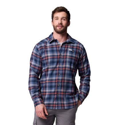 Columbia Mens Cornell Woods Flannel Long Sleeve Shirt, Collegiate Navy Backland Tartan, Large