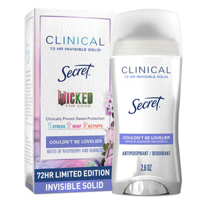 Secret Clinical Strength Antiperspirant Deodorant for Women, Couldn't Be Lovelier, 3X Sweat Protection, 72hr Sweat & Odor Protection, PH Balanced, Invisible Solid, Raspberry & Bubbles Scent, 2.6 oz