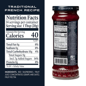 St. Dalfour Red Raspberry Fruit Spread - 10oz - 100% from Fruit, No Artificial Ingredients, Non-GMO, No Cane Sugars, All Natural - Pack of 2