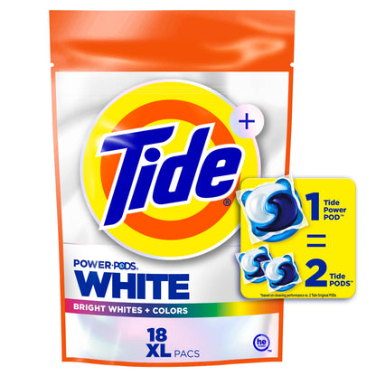 Tide Power PODS White Laundry Detergent Pacs, 18 Count, Brilliant Whitening + Color Protect