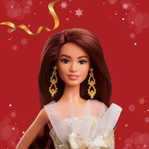 Barbie JBH97 Holiday Barbie Long Hair Signature Black Pretend Doll House Pretend Play 6 Years Old and Up Gold