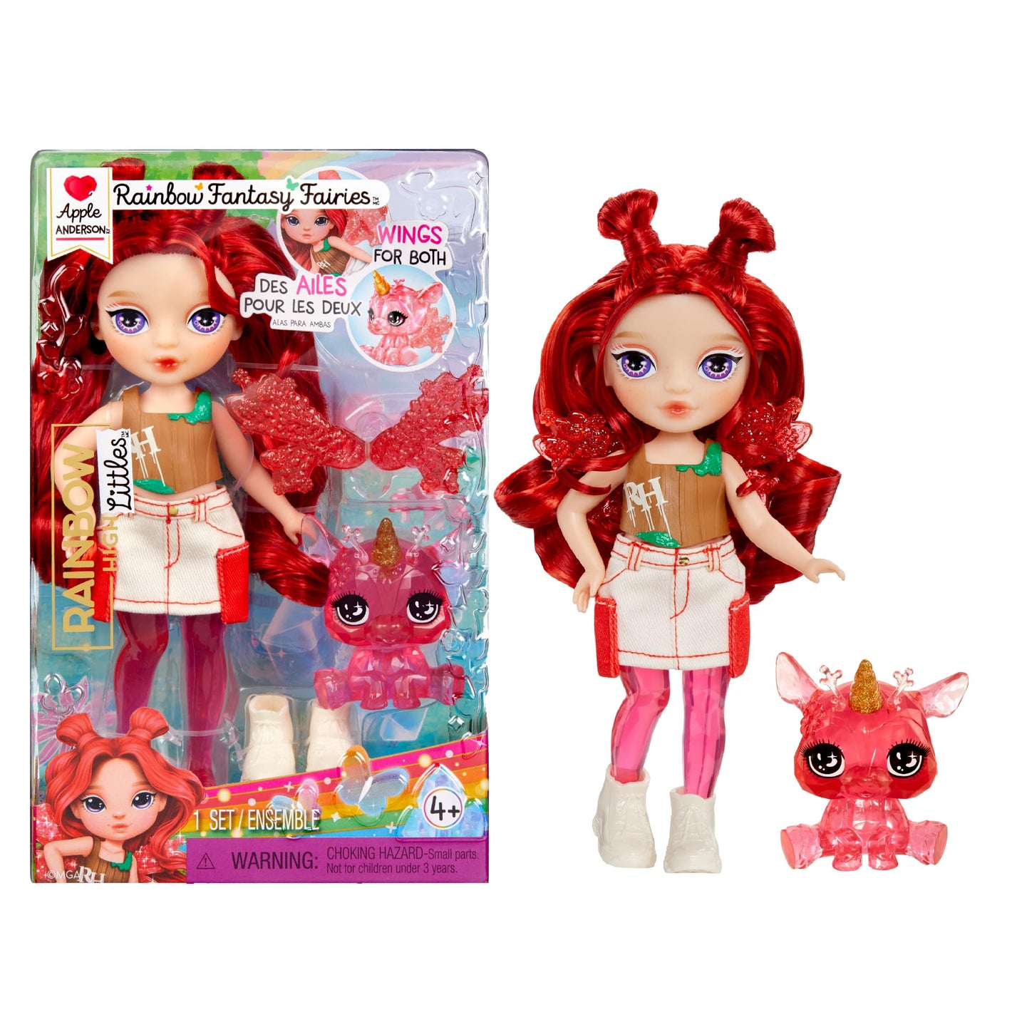 Rainbow High Littles Rainbow Fantasy Fairies + Pet – Apple, Red 5.5" Posable Small Doll & Fantasy Deer Pet with Interchangeable Fairy Wings, Kids Gift 4+