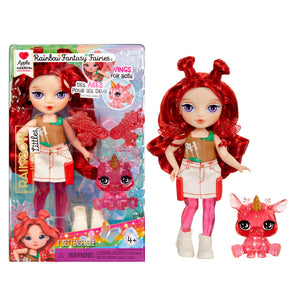 Rainbow High Littles Rainbow Fantasy Fairies + Pet – Apple, Red 5.5" Posable Small Doll & Fantasy Deer Pet with Interchangeable Fairy Wings, Kids Gift 4+