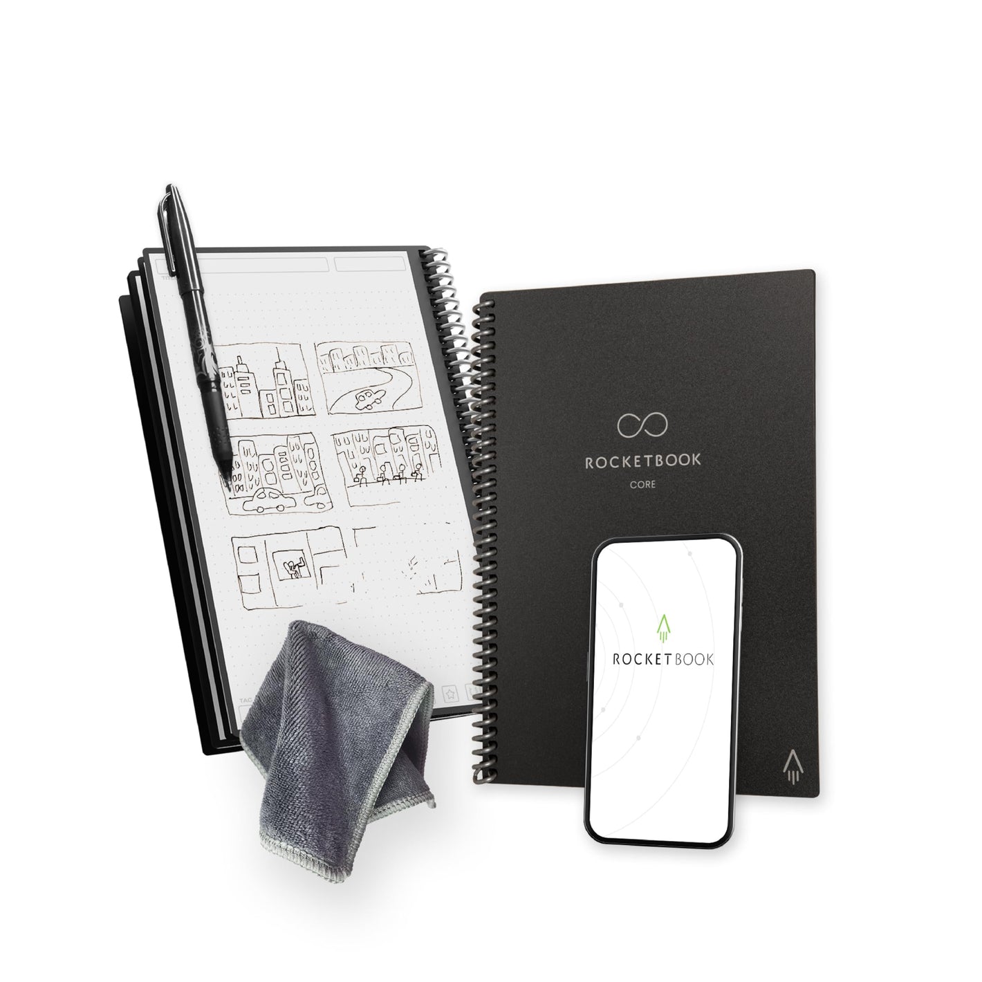 Rocketbook Core Smart Spiral Notebook, Dot-Grid and Lined Pages, 36 Pages, 6"x8.8", Black