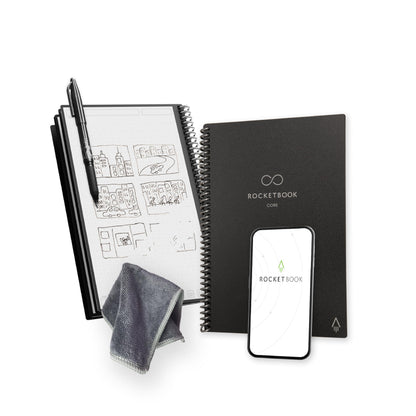 Rocketbook Core Smart Spiral Notebook, Dot-Grid and Lined Pages, 36 Pages, 6"x8.8", Black
