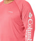 Columbia Men’s PFG Terminal Tackle Heather Long Sleeve Shirt, Sun Protection, Red Spark Heather/White Logo,Medium