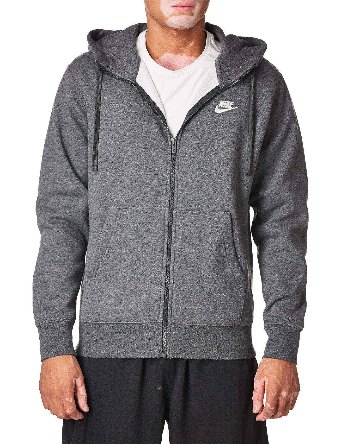 Nike Men's Sportswear Club Fleece Full Zip Hoodie, Fleece Zip-Up Hoodie Men, Charcoal Heather/Anthracite/White, L-T