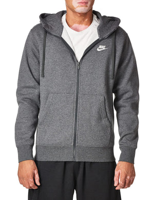 Nike Men's Sportswear Club Fleece Full Zip Hoodie, Fleece Zip-Up Hoodie Men, Charcoal Heather/Anthracite/White, L-T