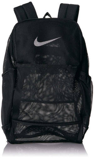 NIKE Brasilia Mesh Backpack 9.0, Black/Black/White, One Size