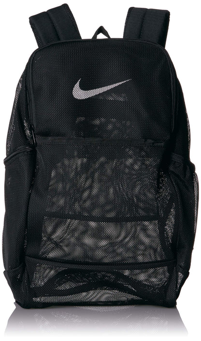 NIKE Brasilia Mesh Backpack 9.0, Black/Black/White, One Size