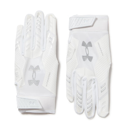 Under Armour Men's F9 Nitro Football Gloves, (100) White/Distant Gray/Metallic Silver, Large