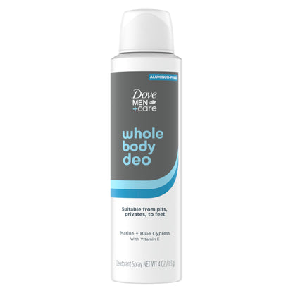 DOVE MEN + CARE Whole Body Deodorant Marine + Blue Cypress For 72H Odor Protection from pits, privates, to feet 4 oz