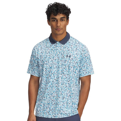 Under Armour Mens Matchplay Printed Golf Polo White/Downpour Gray/Downpour Gray Small