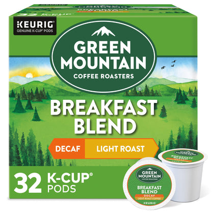 Green Mountain Coffee Roasters, Breakfast Blend Decaf Coffee, Keurig Single-Serve K-Cup Pods, Light Roast, 32 Count
