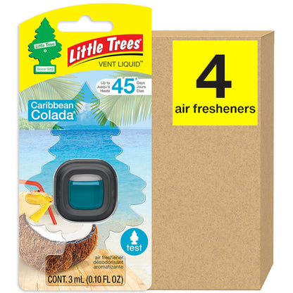 LITTLE TREES Caribbean Colada Car Air Freshener, 4 Vent Liquid Providing Long-Lasting Scent for Auto or Home, Compact Design, Fully Adjustable, Concentrated Fragrance Oil, 45 Days