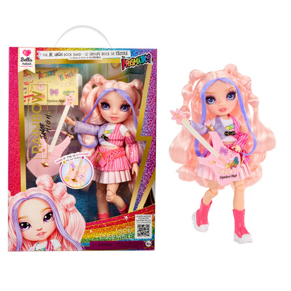 Rainbow High Jr High Rock Band - Bella, Pink 9” Fashion Doll with Guitar, Customize with Stickers, Posable, Great Toy Gift for Kids Ages 4+