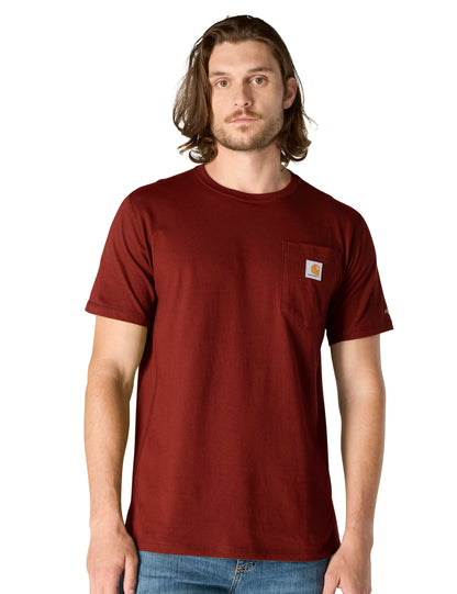 Carhartt Men's Force Relaxed Fit Midweight Short-Sleeve Pocket T-Shirt, Dark Spice Red Heather, Medium
