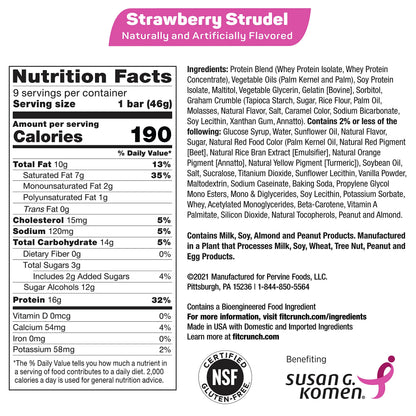 FITCRUNCH Snack Size Protein Bars, 6-Layer Baked Bar, 3g of Sugar, Gluten Free & Soft Cake Core (9 Bars, Strawberry Strudel)