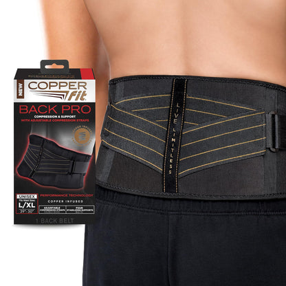 Copper Fit Comfort Compression Lower Back Lumbar Support Brace with Dual Adjustable Support Straps – All Day Comfort – For Men and Women Small-Medium