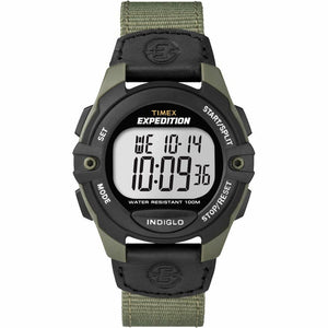Timex Men's Expedition Digital CAT 41mm Watch  Green & Black Case with Black Fabric & Leather Strap