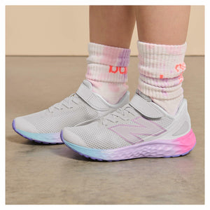 New Balance Kids Fresh Foam Arishi V4 Bungee Lace with Top Strap Running Shoe, Grey Matter/Mid Century Pink/Lilac Glo, 10 US Unisex Toddler