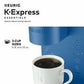 Keurig K-Express Essentials Single Serve K-Cup Pod Coffee Maker, 36 OZ DETACHABLE WATER TANK, 3 Cup Sizes 6, 8, & 10oz, Matte Black, w/Cleaning Cloth (Blue)