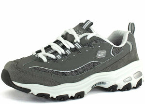 Skechers womens D'LITES ME TIME Memory Foam Lace-up Sneaker,Grey/White,6 M US