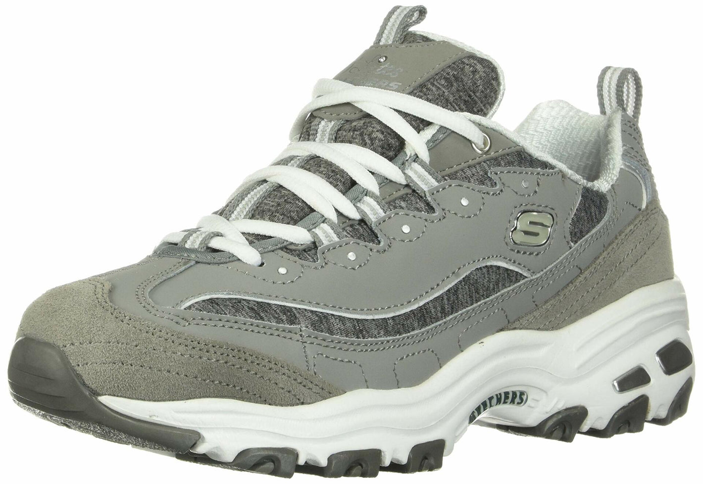 Skechers womens D'LITES ME TIME Memory Foam Lace-up Sneaker,Grey/White,6 M US