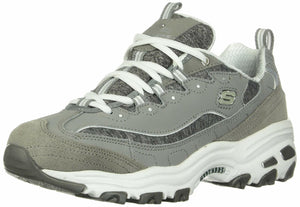 Skechers womens D'LITES ME TIME Memory Foam Lace-up Sneaker,Grey/White,6 M US