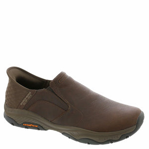 Skechers USA Men's Men's Craster-Lanigan 204847 Twin Gore Round Toe Leather Slip-Ins, Brown, 12