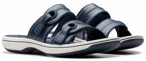 Clarks Women's Breeze Maye Slide Sandal, Navy Synthetic, 5