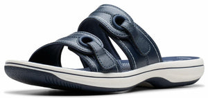 Clarks Women's Breeze Maye Slide Sandal, Navy Synthetic, 5