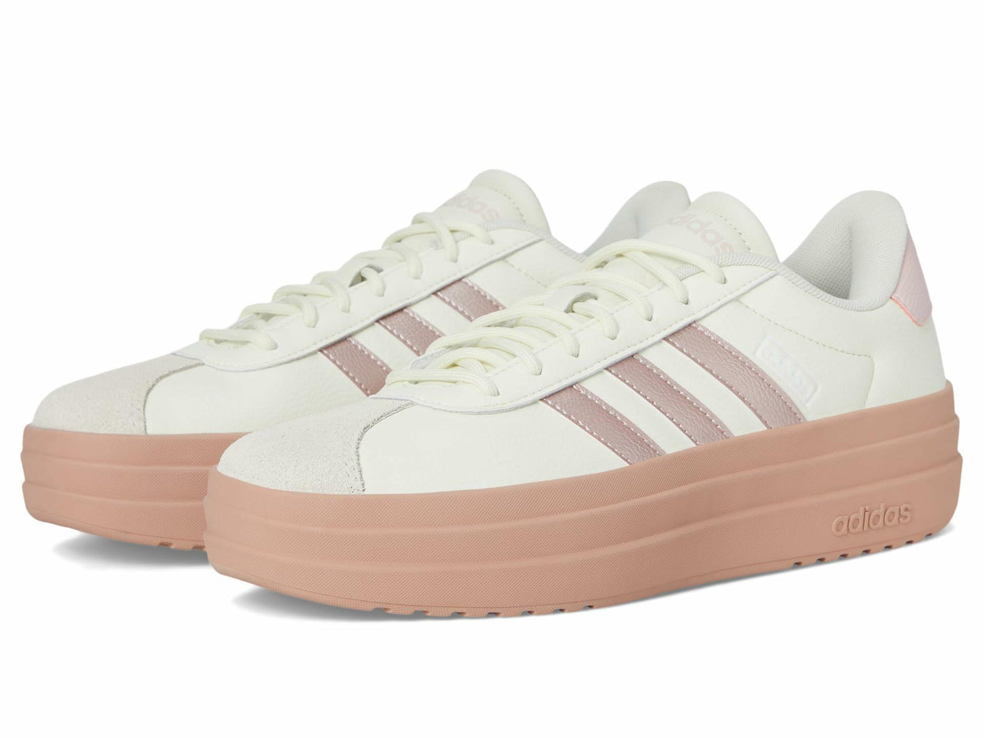 adidas Women's VL Court Bold Sneaker, Ivory/Sandy Pink Met./Sandy Pink, 11