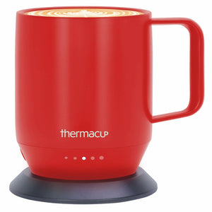 THERMACUP Premium Heated Coffee Mug with 5 Temperature Settings, Industry-Leading Smart Electric Cup, Up to 8-Hour Battery, 12oz with Lid (14oz Total Capacity), Cherry Red